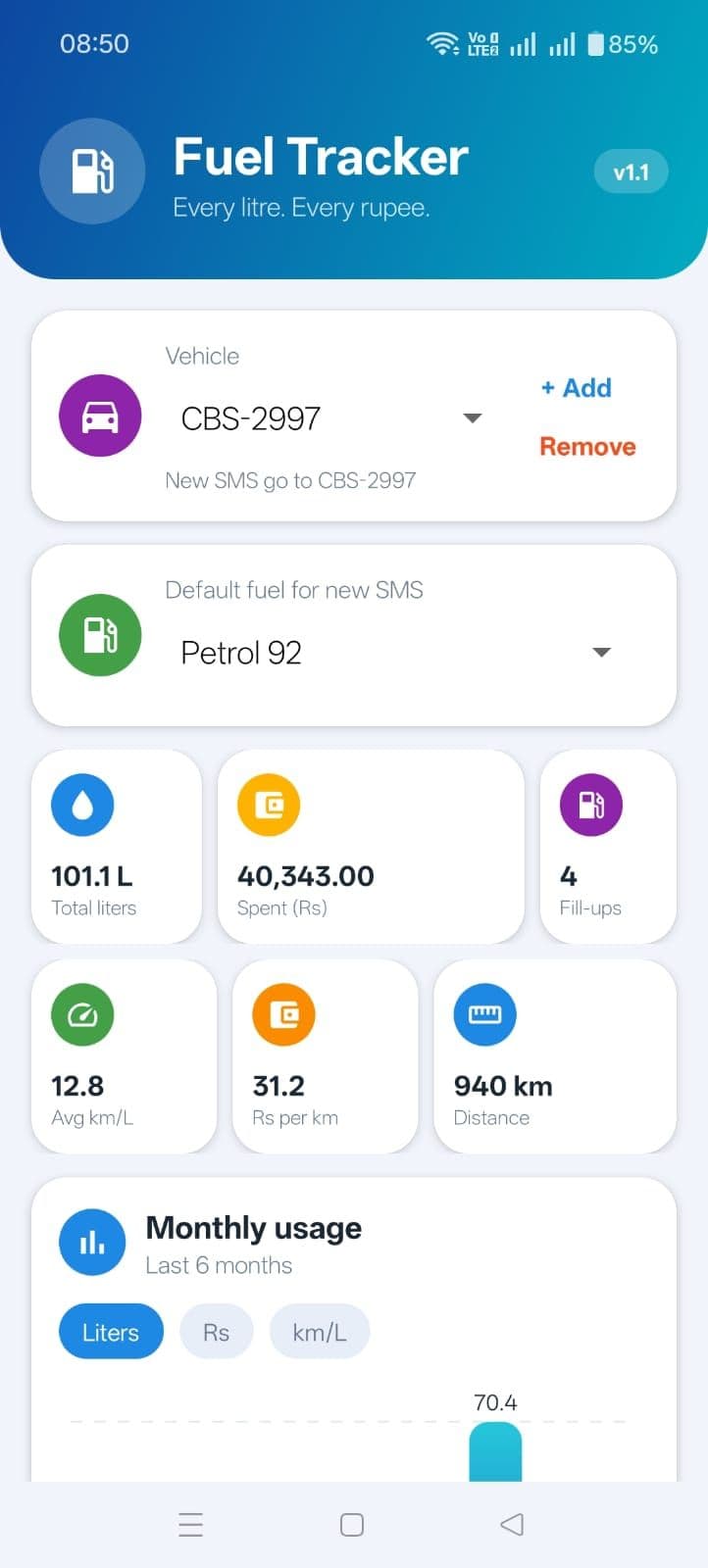 Fuel Tracker: screenshot 1 of 2