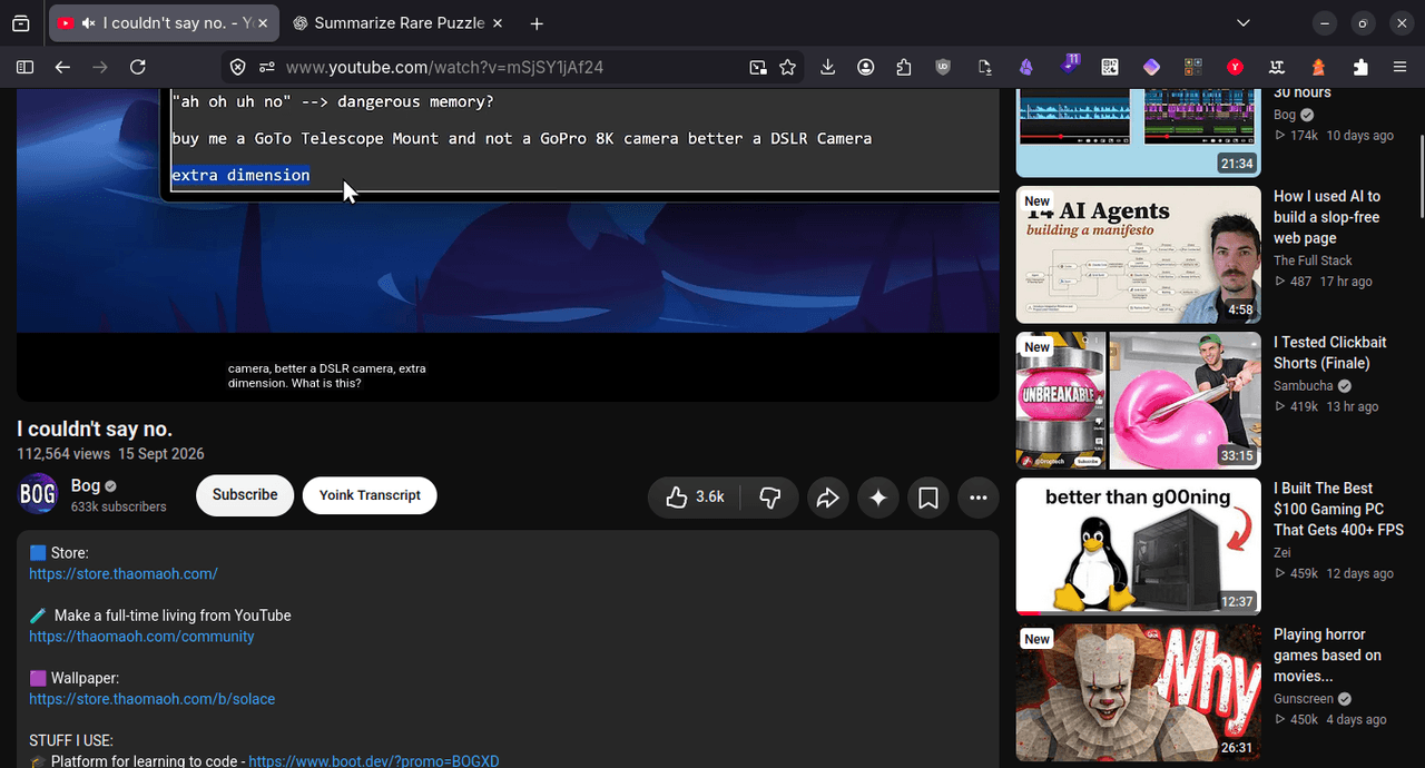 Youtube Transcript Copier: screenshot 1 of 1